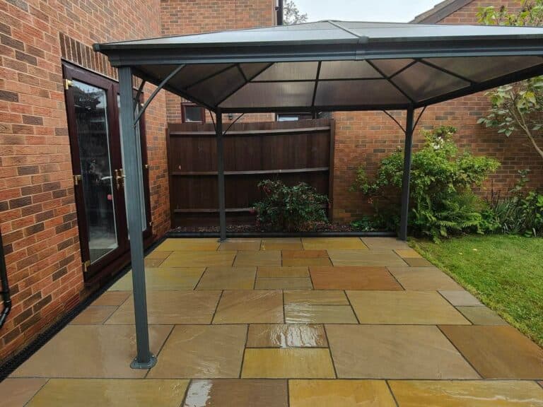 Heritage Paving installed sandstone patio