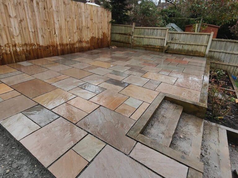 Heritage Paving installed sandstone patio